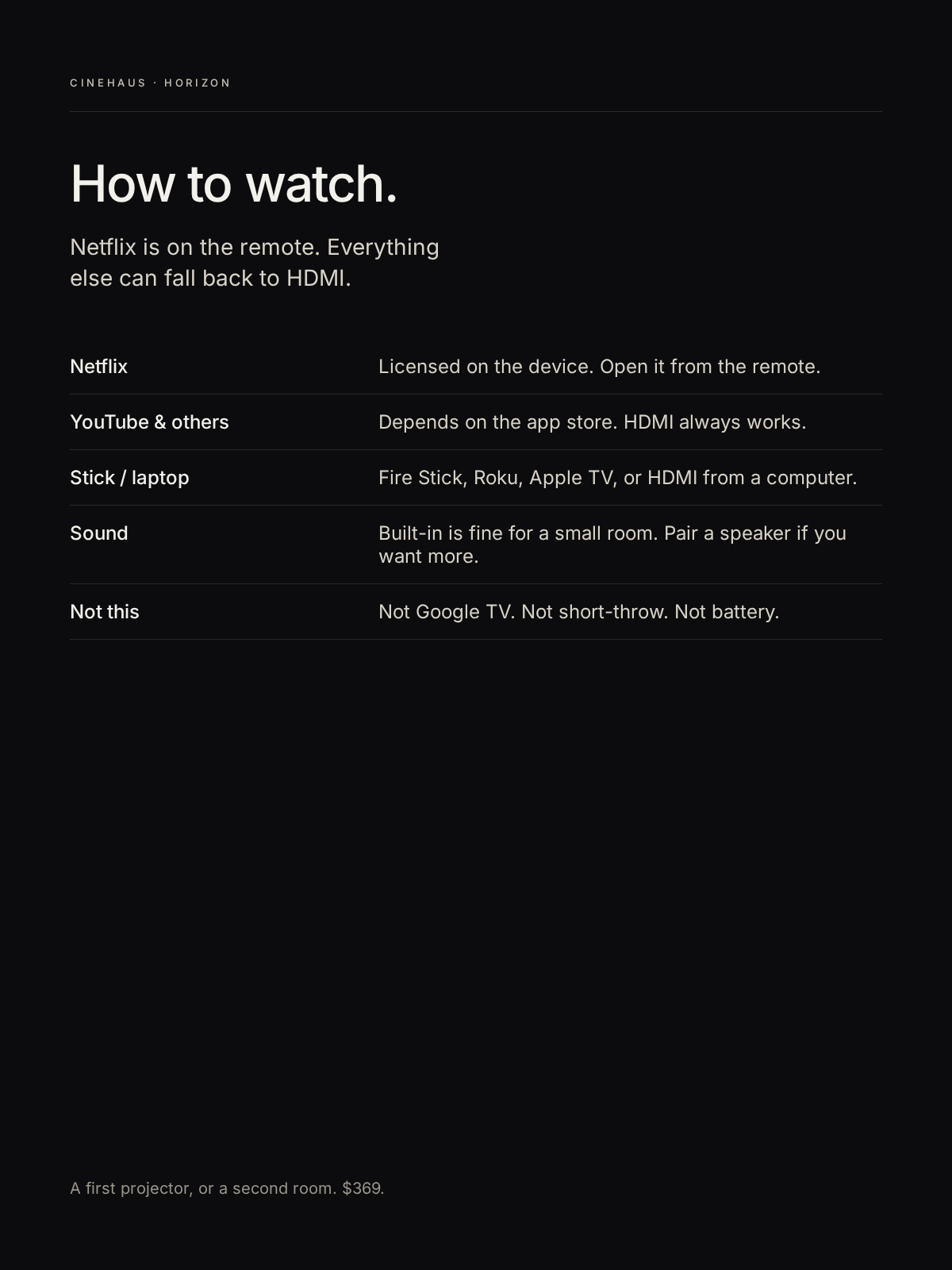 How to watch on Horizon — Netflix on the remote, HDMI as backup.