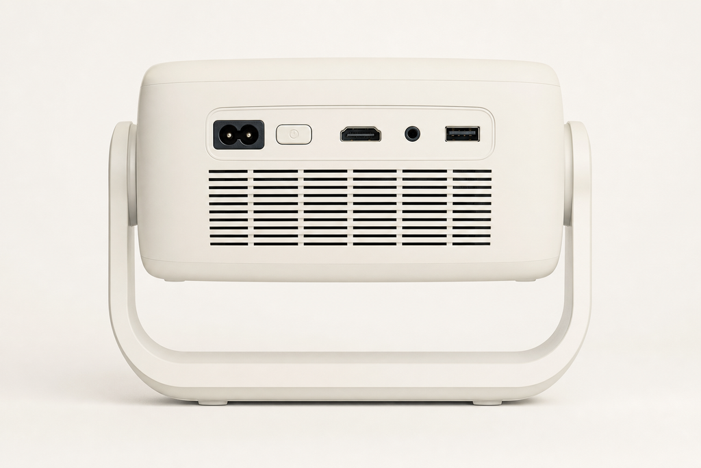 CineHaus Luma rear ports — HDMI, USB, AUX, and power