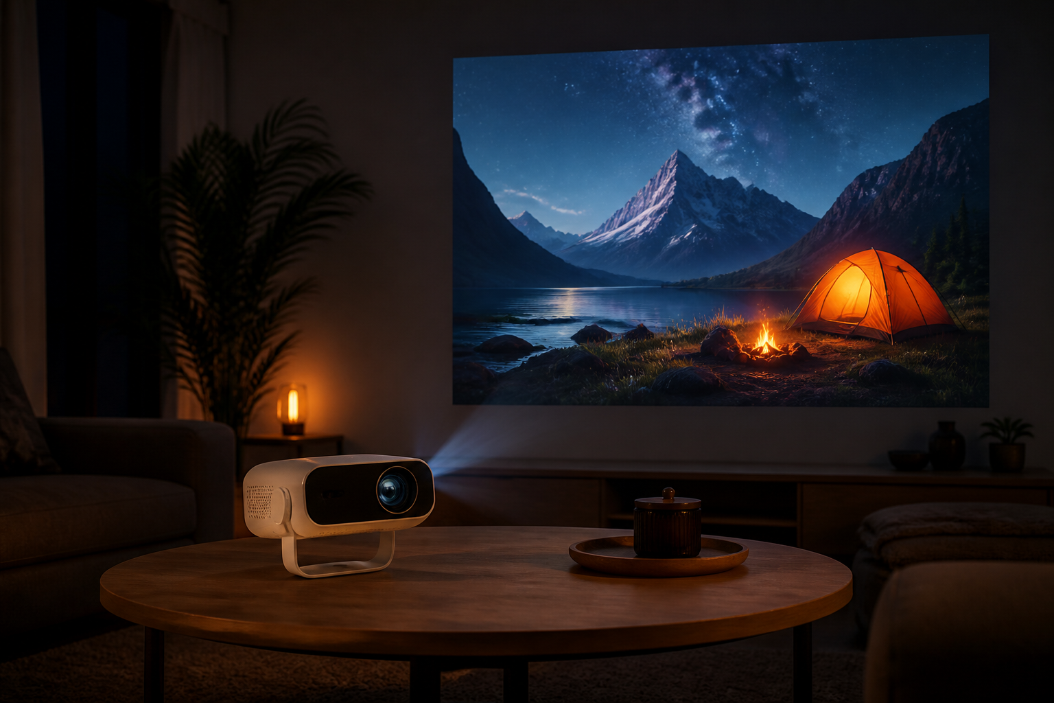 CineHaus Luma projecting a 1080p picture in a dark room